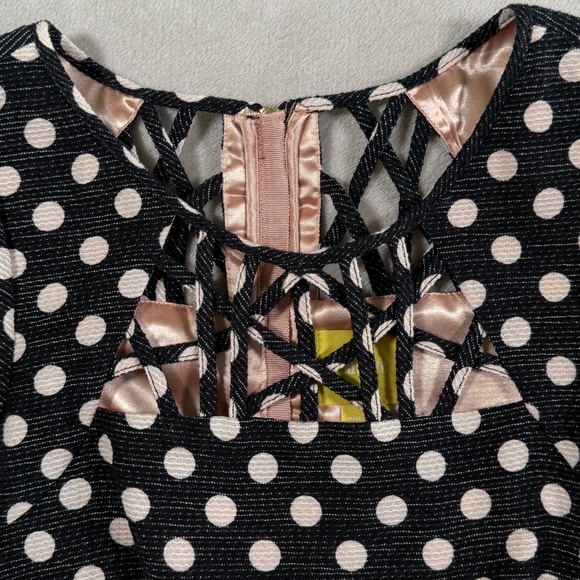 Maeve Anthropologie Dress Womens 4 Black Pink Nikola Polka Dot Lattice Pockets - Picture 5 of 15